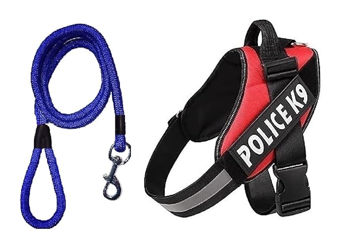 Hachiko Dog Harness with Rope | No Pull Dog Body Belt | Reflective Dog Vest Oxford Fabric | Soft Padded Easy Control Dog Chest Neck Belt | No More Pulling Or Choking (Small, Red,Blue)
