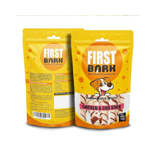 First Bark Yummylicious Jerky Dog Treats, Chicken & Cod Stick,70 g (Pack of 2) with Free Jerhigh Stick Made with Real Chicken Meat 40g Sold by DogsNCats