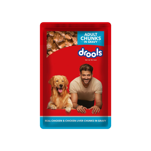 Drools Adult Wet Dog Food, Real Chicken and Chicken Liver Chunks in Gravy,10 Pouches + 2 Pouches Free (12 x 60g)