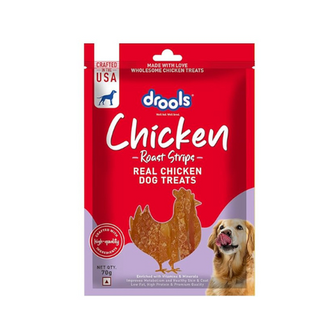 Drools Real Chicken Roast Strips, Dog Treats, 70gm | Rich in Protein, No Artificial Preservatives | Best for Training & Bonding | for Puppy & Adult | Formulated in USA | Premium Treats |