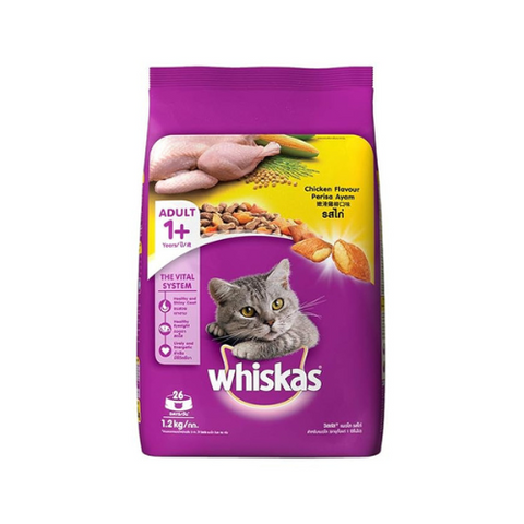Whiskas Adult (+1 Year) Dry Cat Food, Chicken Flavour, 1.2kg Pack and Adult (+1 Year) Dry Cat Food, Ocean Fish Flavour, 3kg Pack