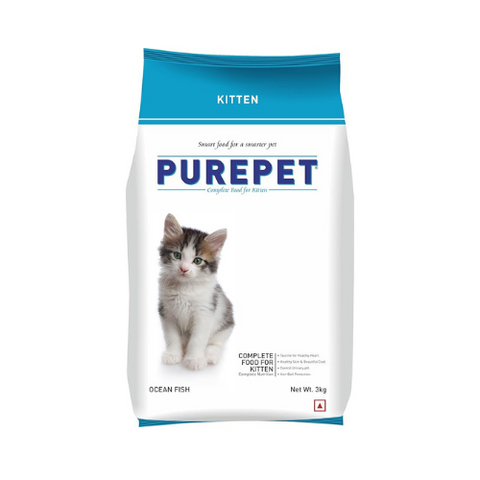 Purepet Kitten(1-12 Months) Dry Cat Food, Ocean Fish 3kg Pack
