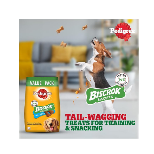 Pedigree Biscrok Biscuits (Above 4 Months) Dog Treats, Chicken Flavour, 500 g, Source of Calcium, Goodness of 15% Protein