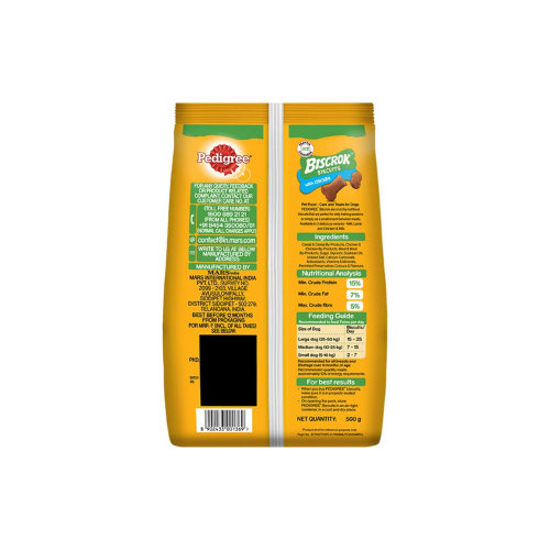 Pedigree Biscrok Biscuits (Above 4 Months) Dog Treats, Chicken Flavour, 500 g, Source of Calcium, Goodness of 15% Protein