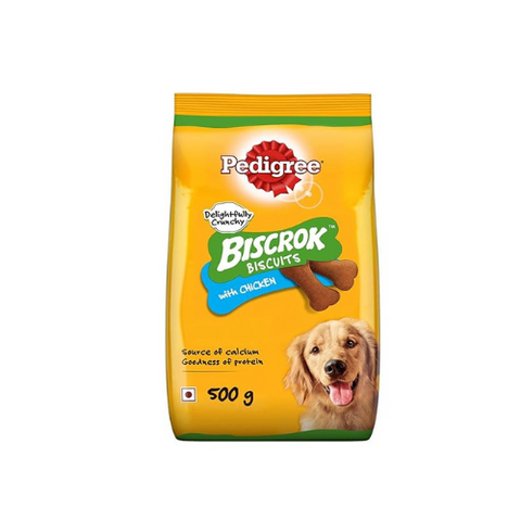 Pedigree Biscrok Biscuits (Above 4 Months) Dog Treats, Chicken Flavour, 500 g, Source of Calcium, Goodness of 15% Protein