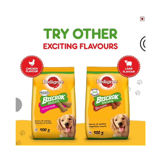 Pedigree Biscrok Biscuits (Above 4 Months) Dog Treats, Chicken Flavour, 500 g, Source of Calcium, Goodness of 15% Protein