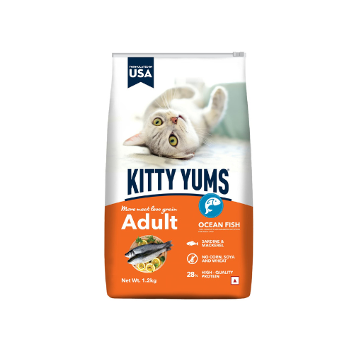 Kitty Yums Adult (+1 Year) Dry Cat Food, Ocean Fish, 1.2kg Pack