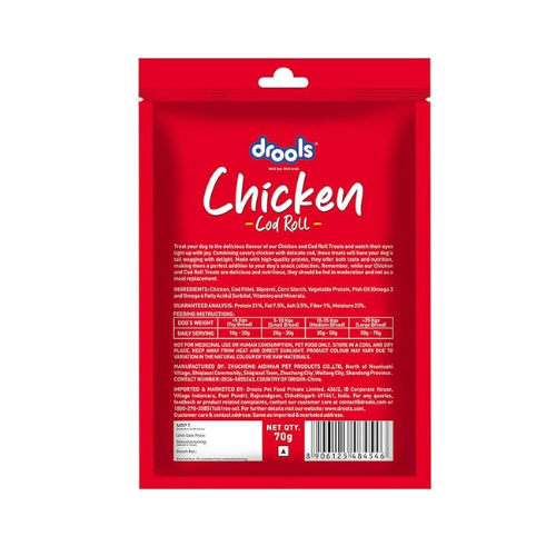 Drools Real Chicken Cod Roll Dog Treats, 70gm | Rich in Protein, No Artificial Preservatives | Best for Training & Bonding | for Puppy & Adult | Formulated in USA | Premium Treats |