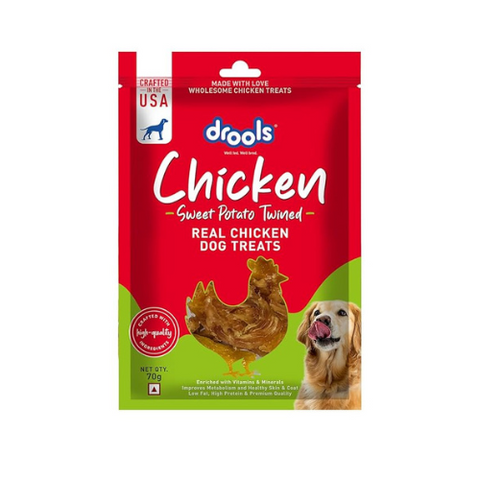Drools Real Chicken Sweet Potato Twinned Roll, Dog Treats, 70gm | Rich in Protein, No Artificial Preservatives | Best for Training & Bonding | for Puppy & Adult