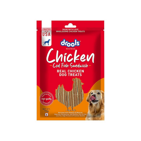 Drools Real Fish Cod Sandwich Dog Treats, 70gm | Rich in Protein, No Artificial Preservatives | Best for Training & Bonding | for Puppy & Adult | Formulated in USA | Premium Treats |