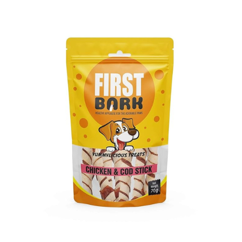 First Bark Yummylicious Jerky Dog Treats, Chicken & Cod Stick,70 g (Pack of 2) with Free Jerhigh Stick Made with Real Chicken Meat 40g Sold by DogsNCats