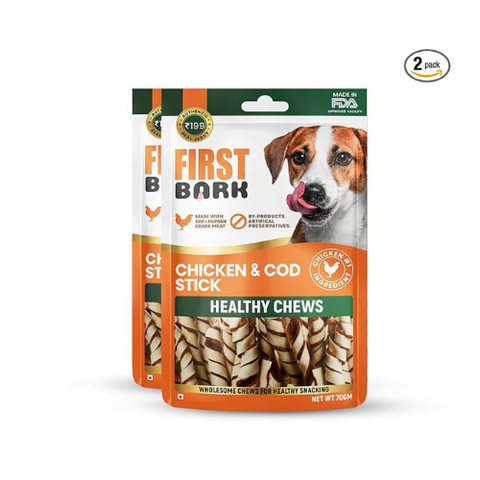 First Bark Yummylicious Jerky Dog Treats, Chicken & Cod Stick,70 g (Pack of 2) with Free Jerhigh Stick Made with Real Chicken Meat 40g Sold by DogsNCats
