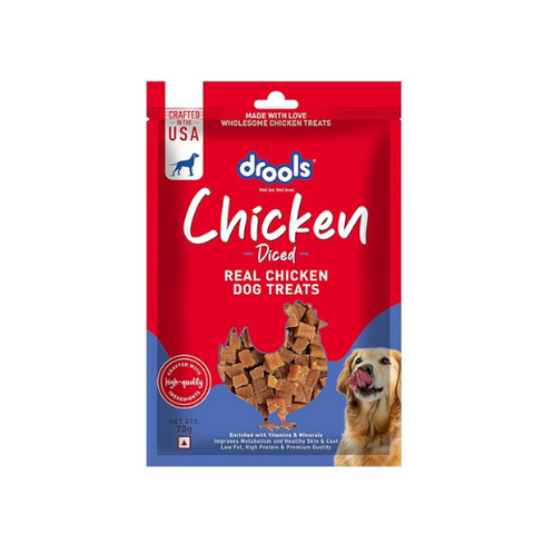 Drools Chicken Diced Dog Treats,70 Gm Pack | Rich in Protein, No Artificial Preservatives | Best for Training & Bonding | for Puppy & Adult | Formulated in USA | Premium Treats |