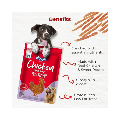 Drools Real Chicken Roast Strips, Dog Treats, 70gm | Rich in Protein, No Artificial Preservatives | Best for Training & Bonding | for Puppy & Adult | Formulated in USA | Premium Treats |