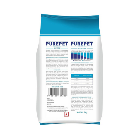 Purepet Kitten(1-12 Months) Dry Cat Food, Ocean Fish 3kg Pack