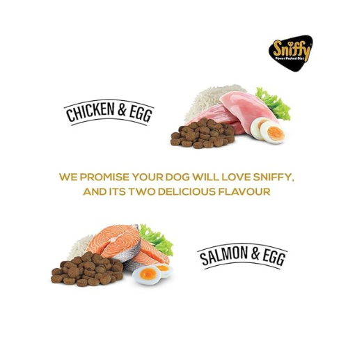 Sniffy Starter Dry Dog Food - 800 gm for Pregnant Mother & Weaning Puppy | Real Chicken & Egg, Power Packed High Protein Diet for All Breeds | Gluten Free Food for Dogs