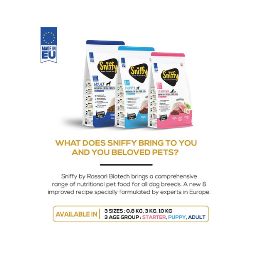 Sniffy Puppy Dry Dog Food - 3kg | Real Chicken & Egg, Power Packed High Protein Diet for All Breeds | Gluten Free Food for Dogs