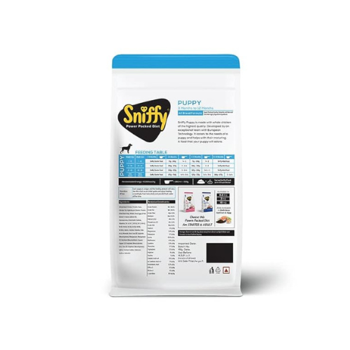 Sniffy Puppy Dry Dog Food - 3kg | Real Chicken & Egg, Power Packed High Protein Diet for All Breeds | Gluten Free Food for Dogs