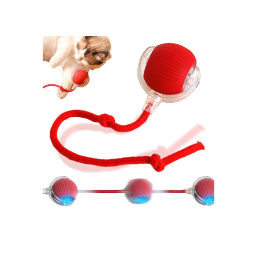 Cat Toys Rolling Ball Dog Ball，Self Rolling Dog Ball Interactive Cat Toys Automatic Cat Toy Self Moving Dog Toys, 360° Smart Automatic Rolling Ball Toy Electric Dog Balls for Cat (Red)
