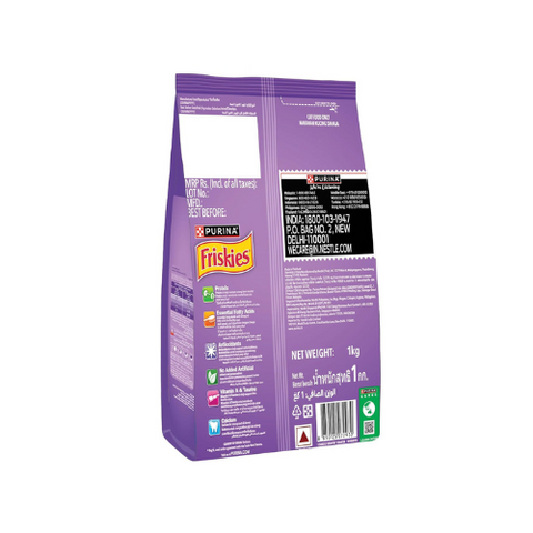 PURINA FRISKIES Surfin' Favourites Cat Food, Mackerel Tuna Salmon & Sardine Flavours, 1kg, Packet, Adult, Kibble