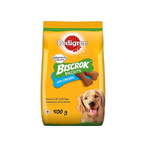 Pedigree Adult Dry Dog Food, Chicken & Vegetables, 20kg Pack & Pedigree Biscrok Biscuits Dog Treat (Above 4 Months) Chicken Flavour, 500g Pack