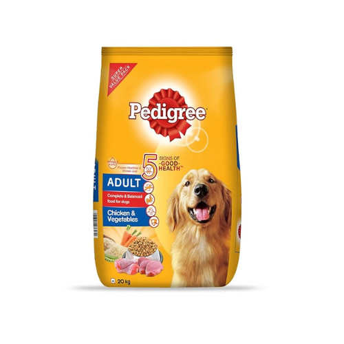 Pedigree Adult Dry Dog Food, Chicken & Vegetables, 20kg Pack & Pedigree Biscrok Biscuits Dog Treat (Above 4 Months) Chicken Flavour, 500g Pack