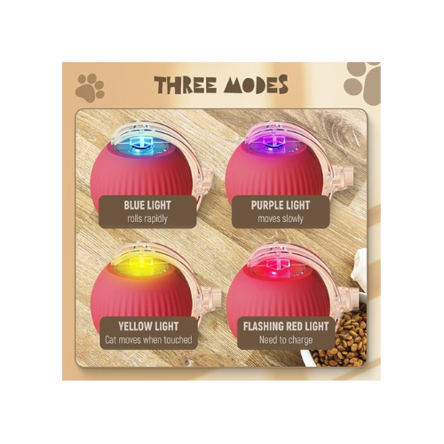 Cat Toys Rolling Ball Dog Ball，Self Rolling Dog Ball Interactive Cat Toys Automatic Cat Toy Self Moving Dog Toys, 360° Smart Automatic Rolling Ball Toy Electric Dog Balls for Cat (Red)