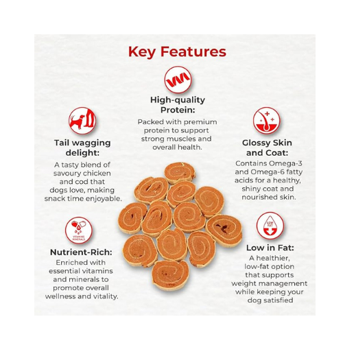 Drools Real Chicken Cod Roll Dog Treats, 70gm | Rich in Protein, No Artificial Preservatives | Best for Training & Bonding | for Puppy & Adult | Formulated in USA | Premium Treats |