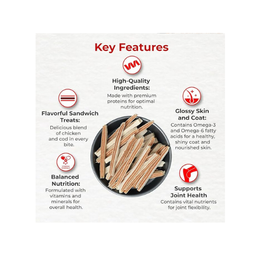 Drools Real Fish Cod Sandwich Dog Treats, 70gm | Rich in Protein, No Artificial Preservatives | Best for Training & Bonding | for Puppy & Adult | Formulated in USA | Premium Treats |